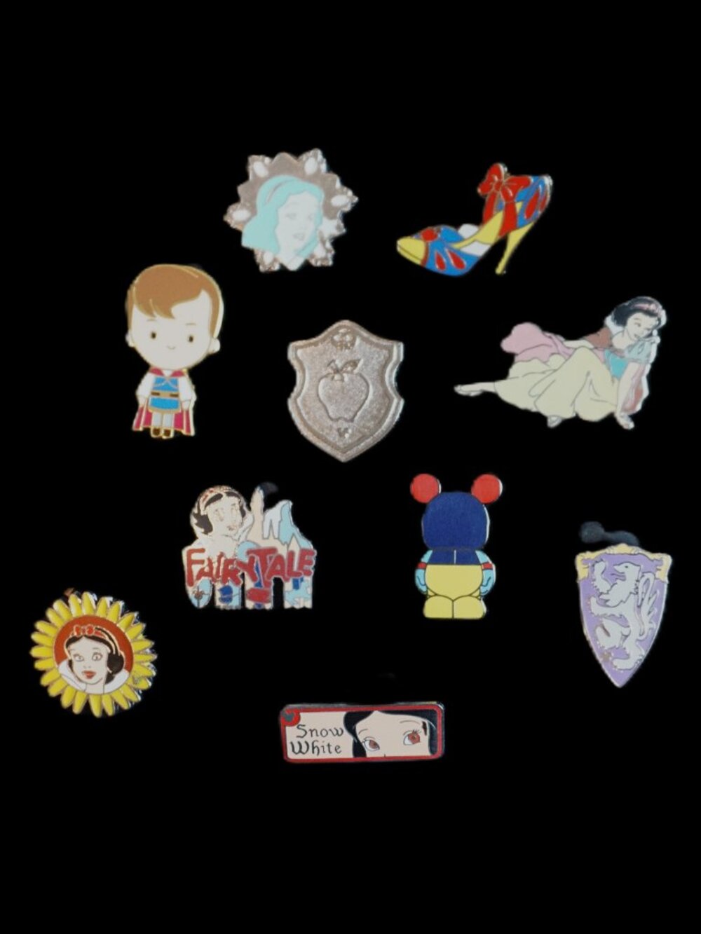 Disney Pin Trading 10 Pin Lot Featuring Snow White and Princess Charming (113)